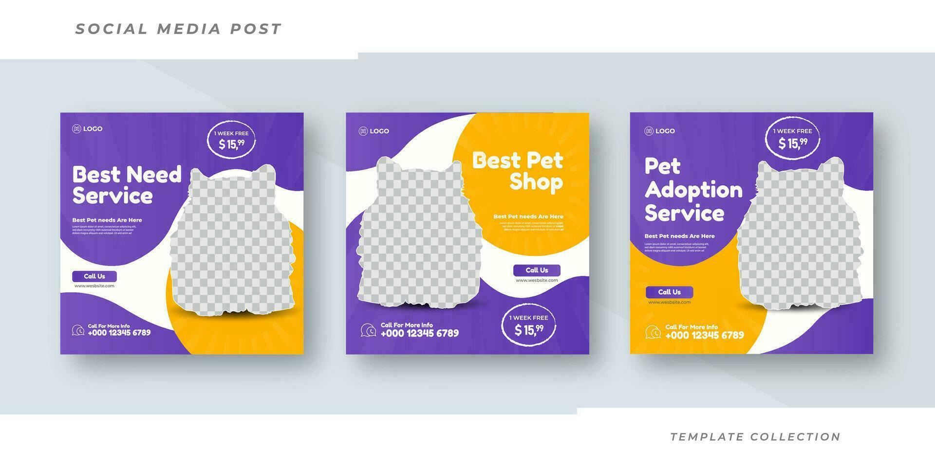 Best need pet shop, animal care promotion banner social media pack template Pro Vector