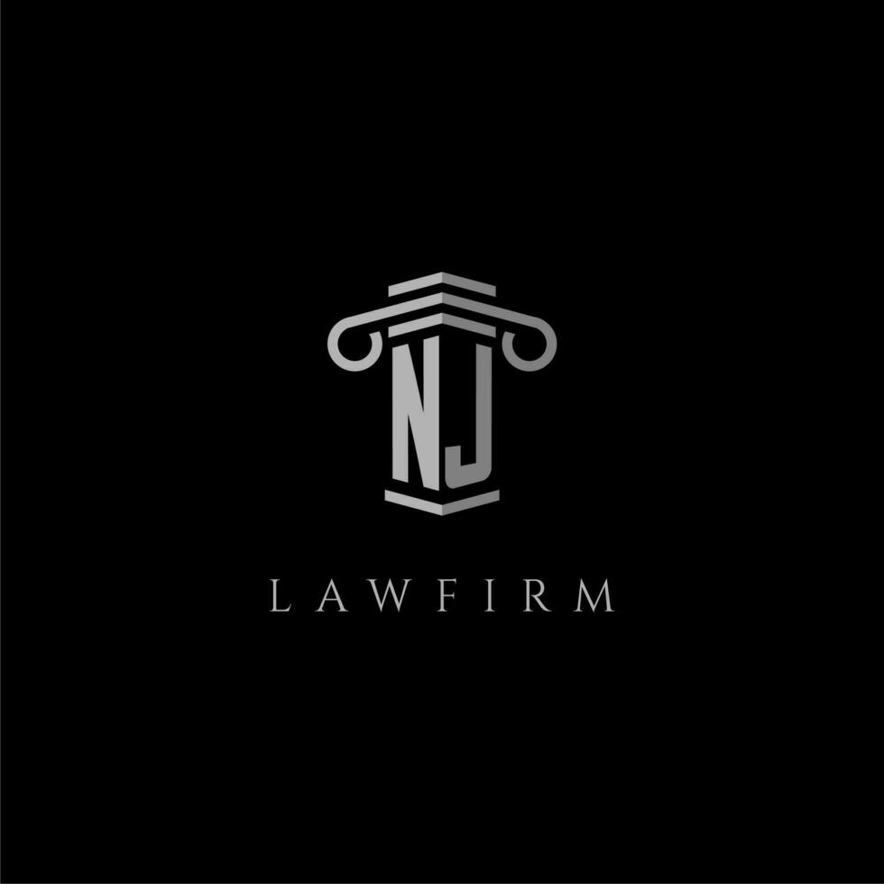 NJ initial monogram logo lawfirm with pillar design vector