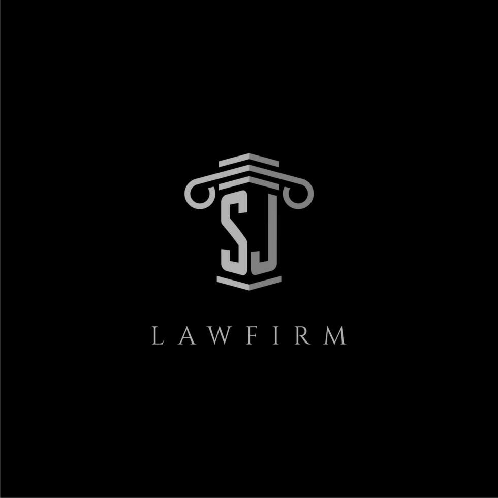 SJ initial monogram logo lawfirm with pillar design vector