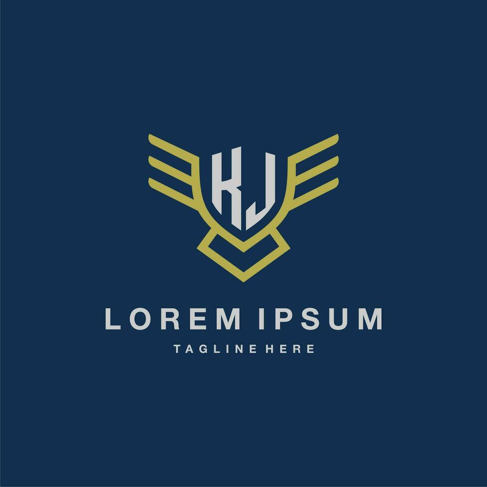 KJ initial monogram logo for creative eagle line image vector design