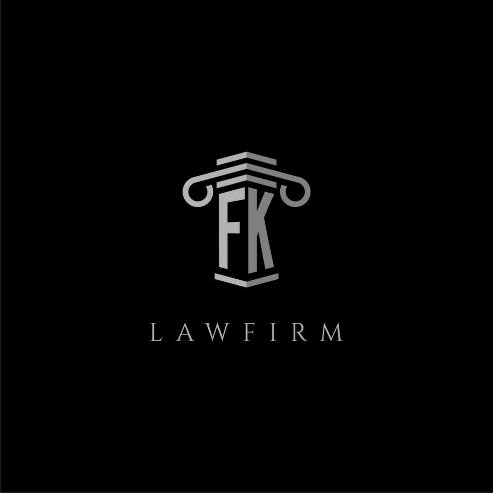 FK initial monogram logo lawfirm with pillar design vector