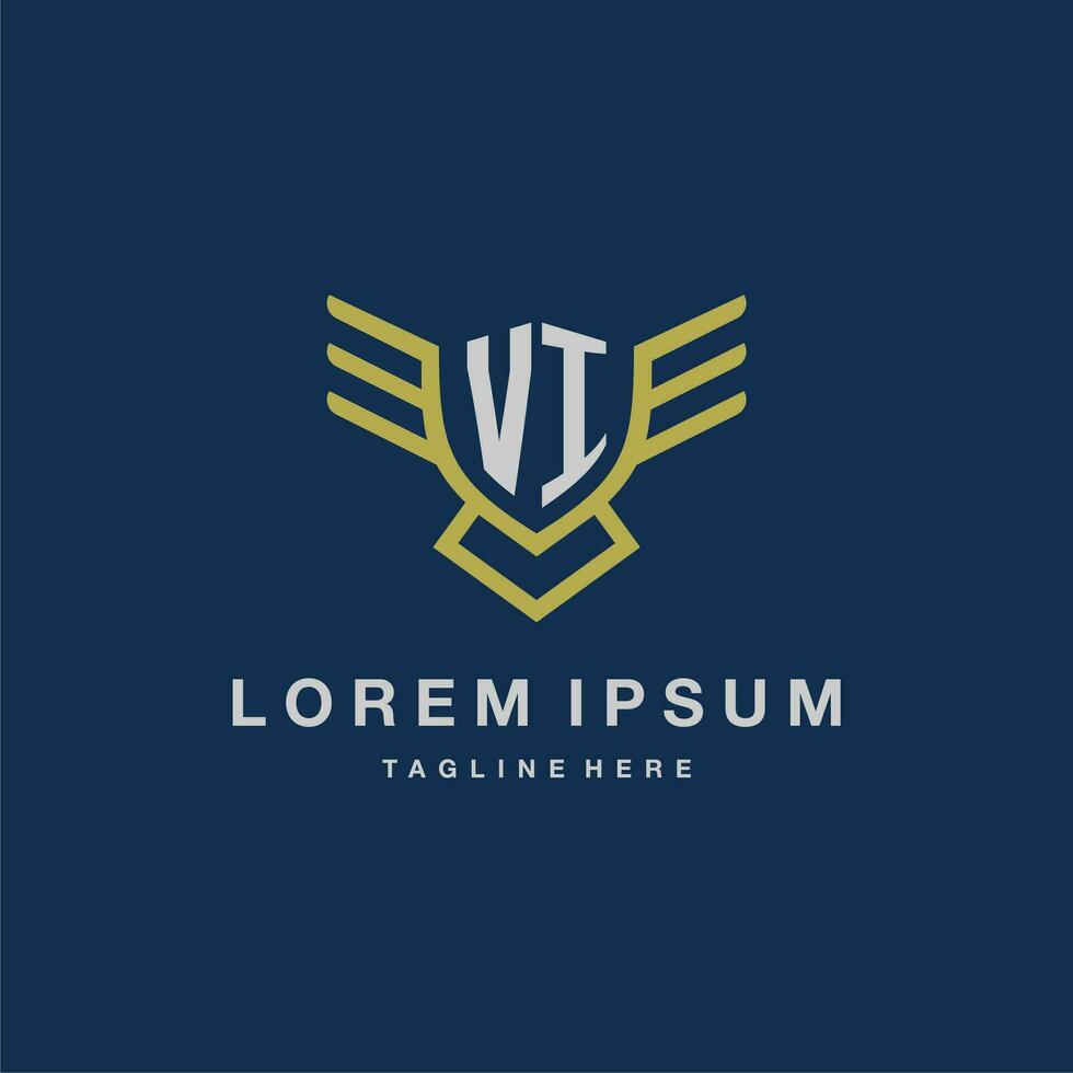 VI initial monogram logo for creative eagle line image vector design