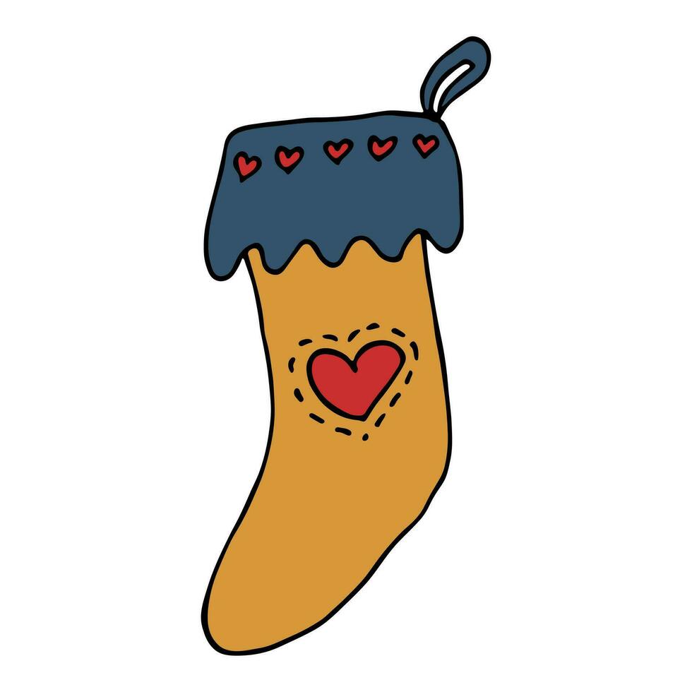 Hand drawn sock for Christmas gifts. Hanging sock doodle. Winter single design element vector