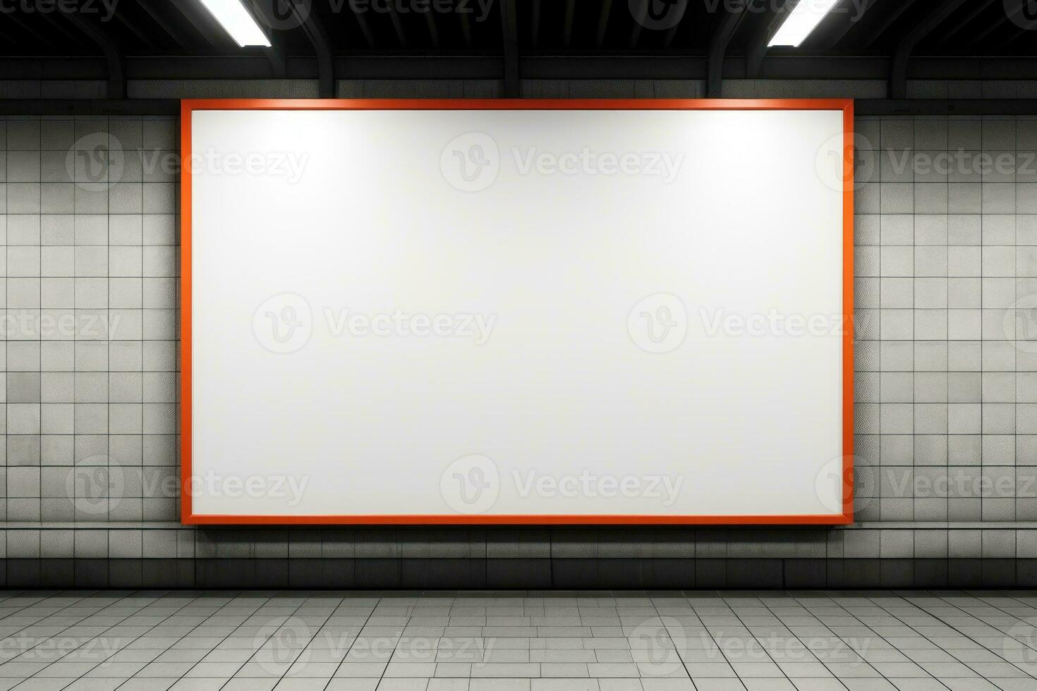AI Generated Blank advertising billboard mockup inside subway station. Generative AI photo