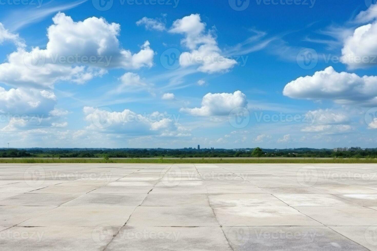 Blue Sky Background Cloud Horizon with Empty Concrete Floor. Generative AI photo