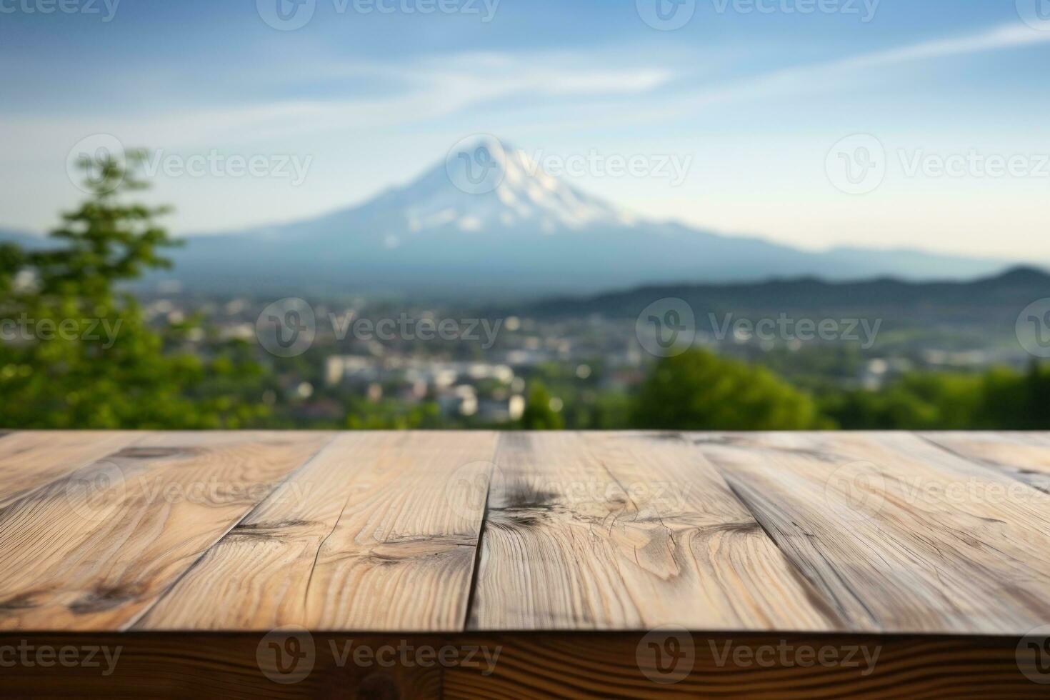 Empty table surface blurred Landmarks around the world in the background. Generative AI photo