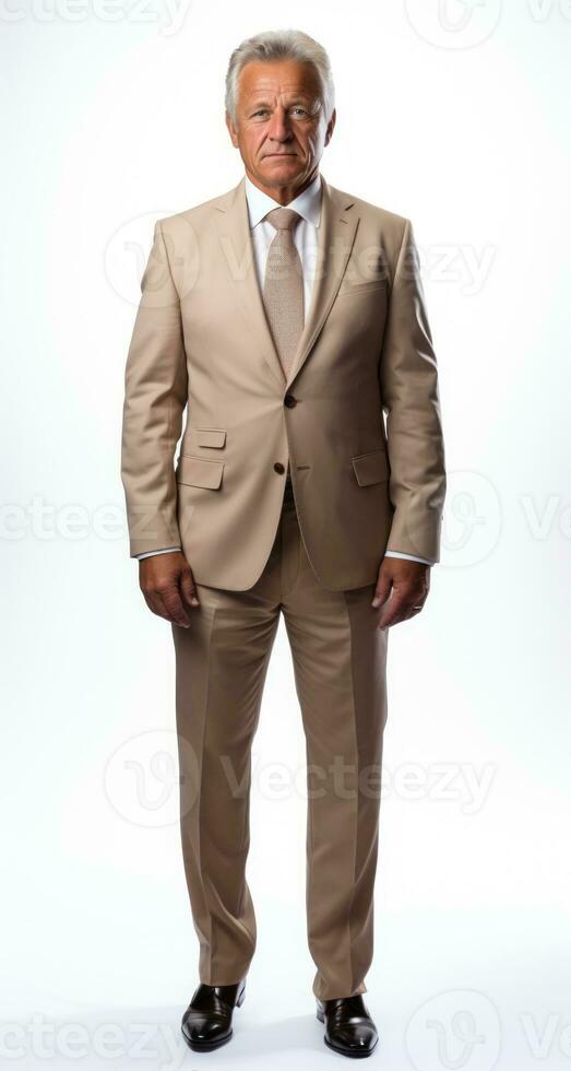 Full body shot a man in office suit, transparent white background. Generative AI photo