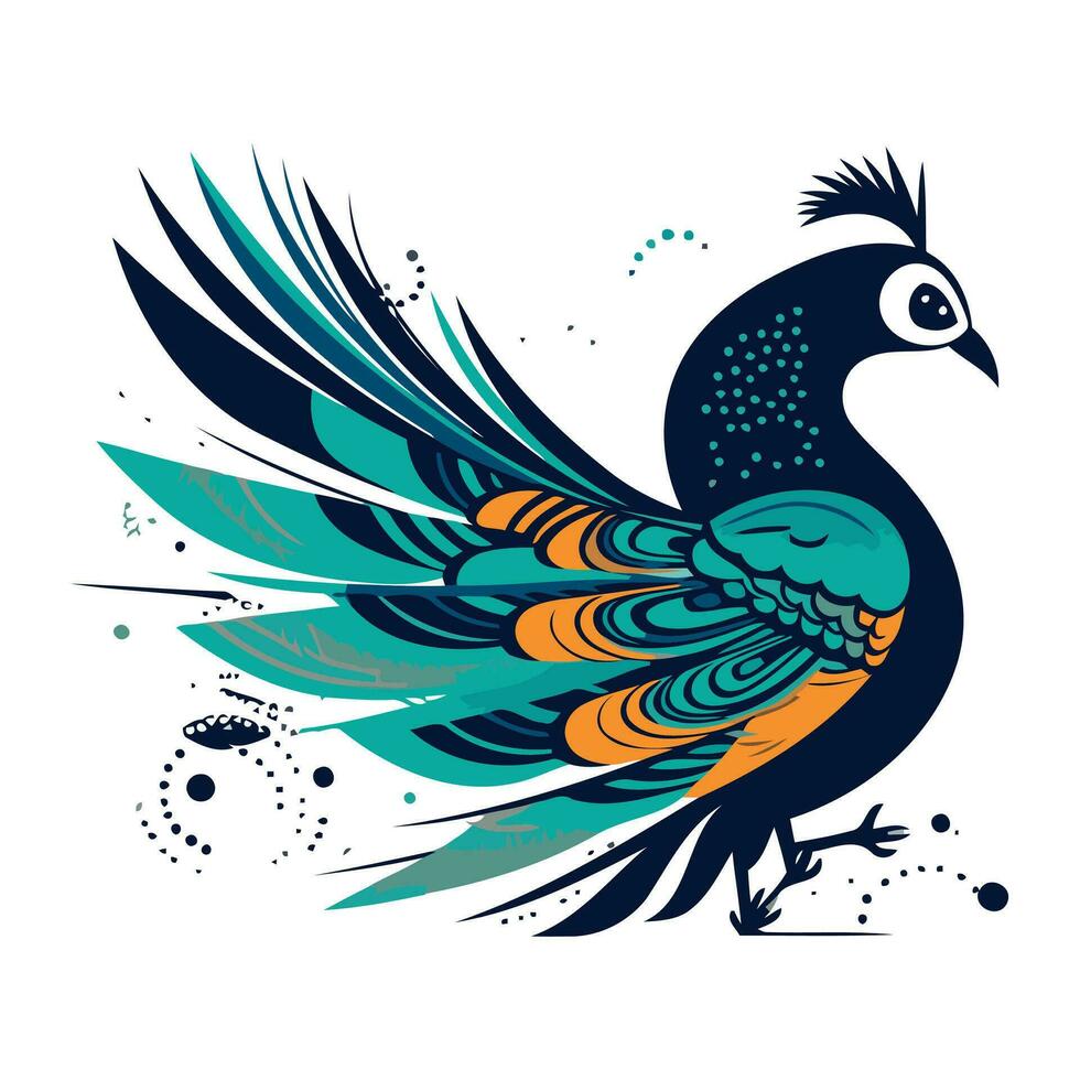 Peacock. Hand drawn vector illustration. Design element for logo. label. sign. poster.