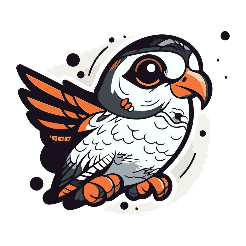 Vector illustration of a cute cartoon owl with wings on a white background.