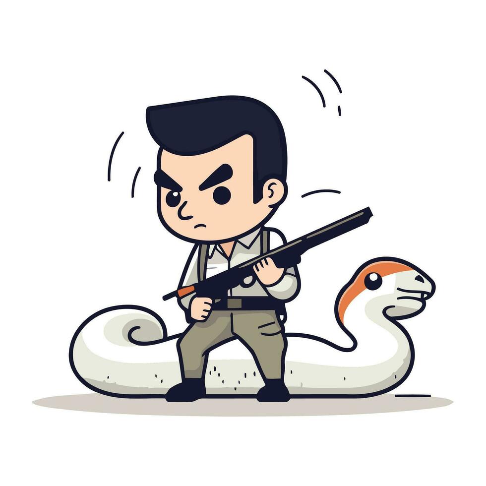Sculptor with a gun and a swan. Vector illustration