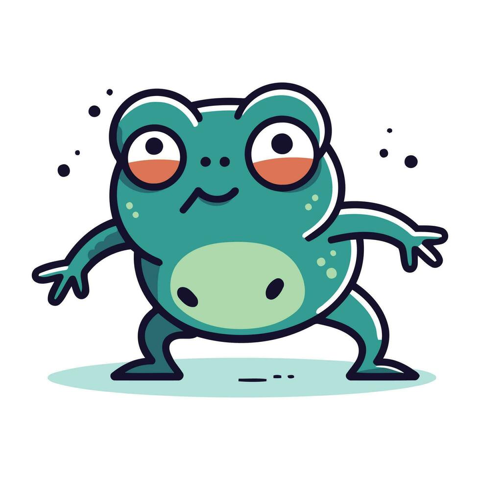 Funny cartoon frog running. Vector illustration. Isolated on white background.