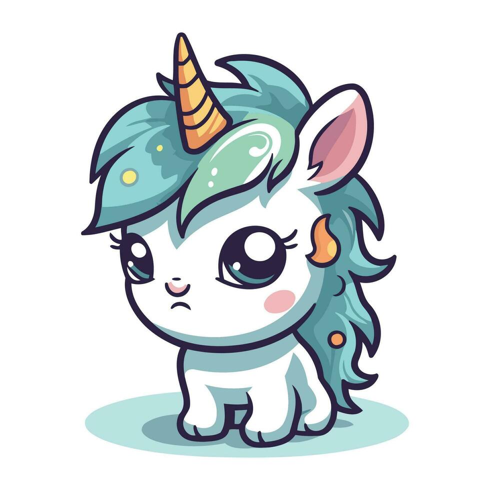 linda dibujos animados unicornio. aislado en blanco antecedentes. vector ilustración.