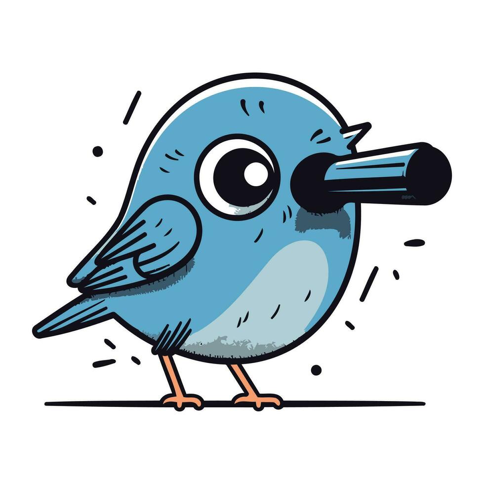 Funny cartoon blue bird. Vector illustration isolated on white background.
