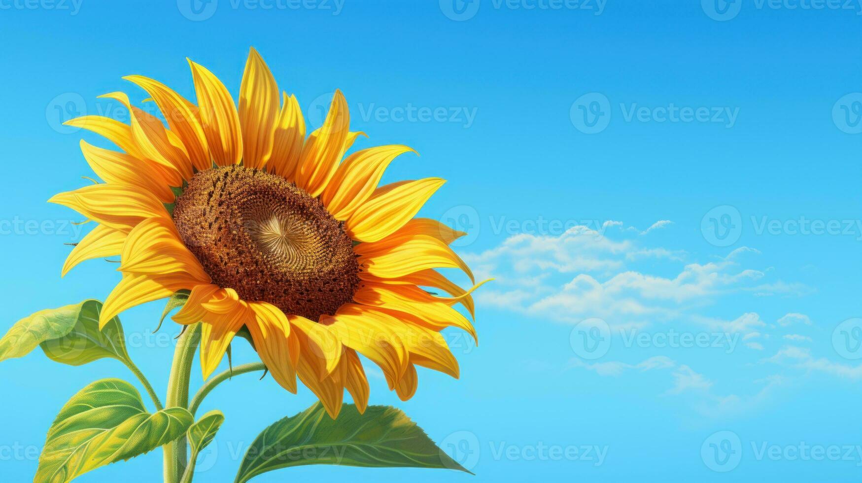 Summer Beauty Bright Sunflower Isolated on Blue Background. Generative AI photo