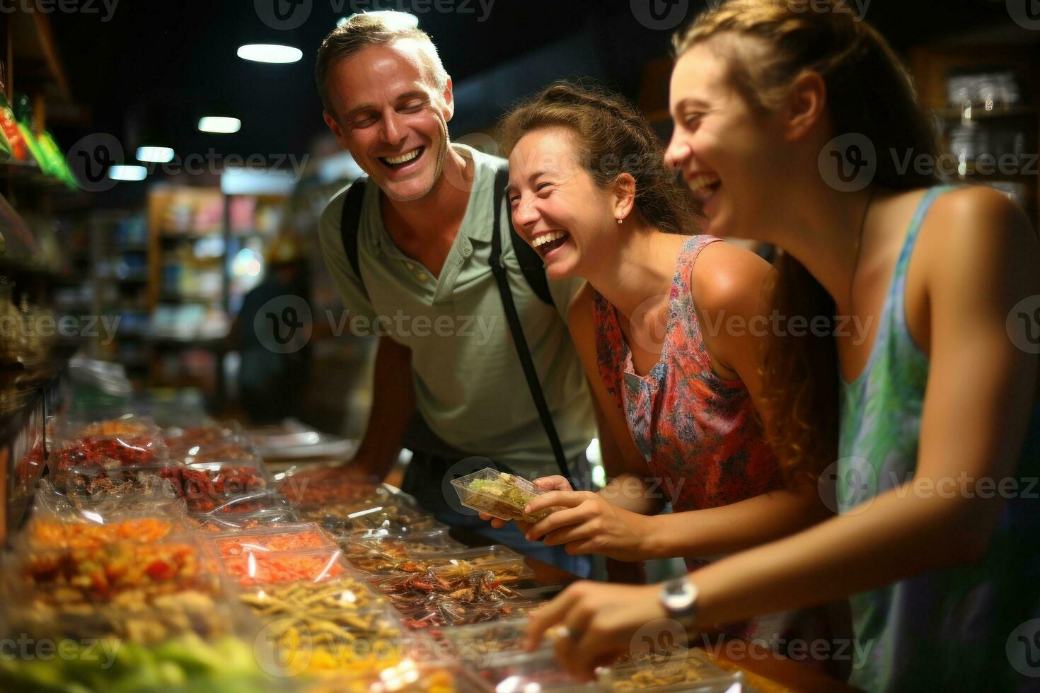 European tourists in asia are buying community products. Generative AI photo