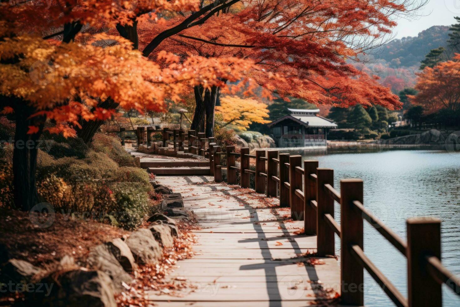 South Korea in autumn. Generative AI photo