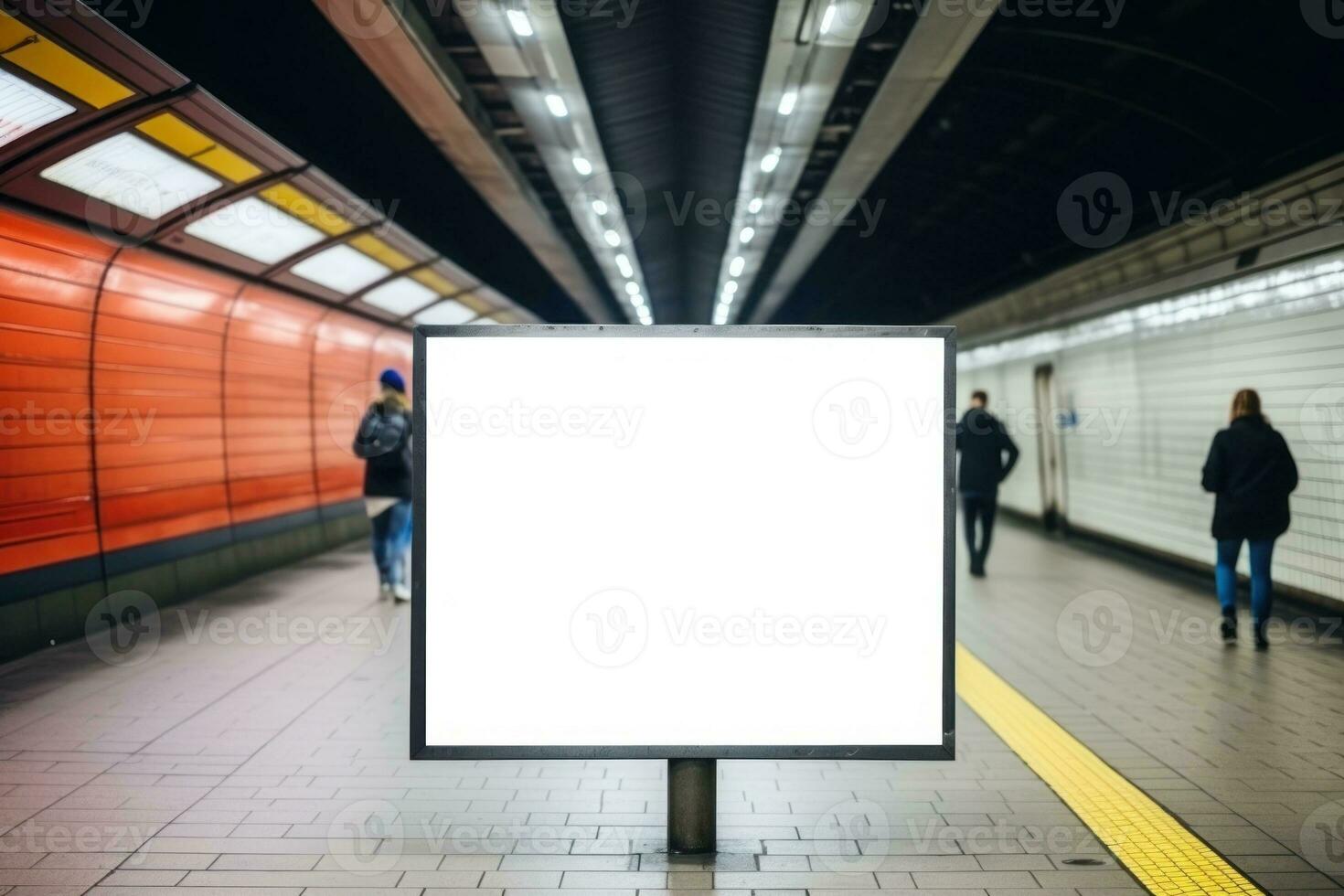 AI Generated Blank advertising billboard mockup inside subway station. Generative AI photo