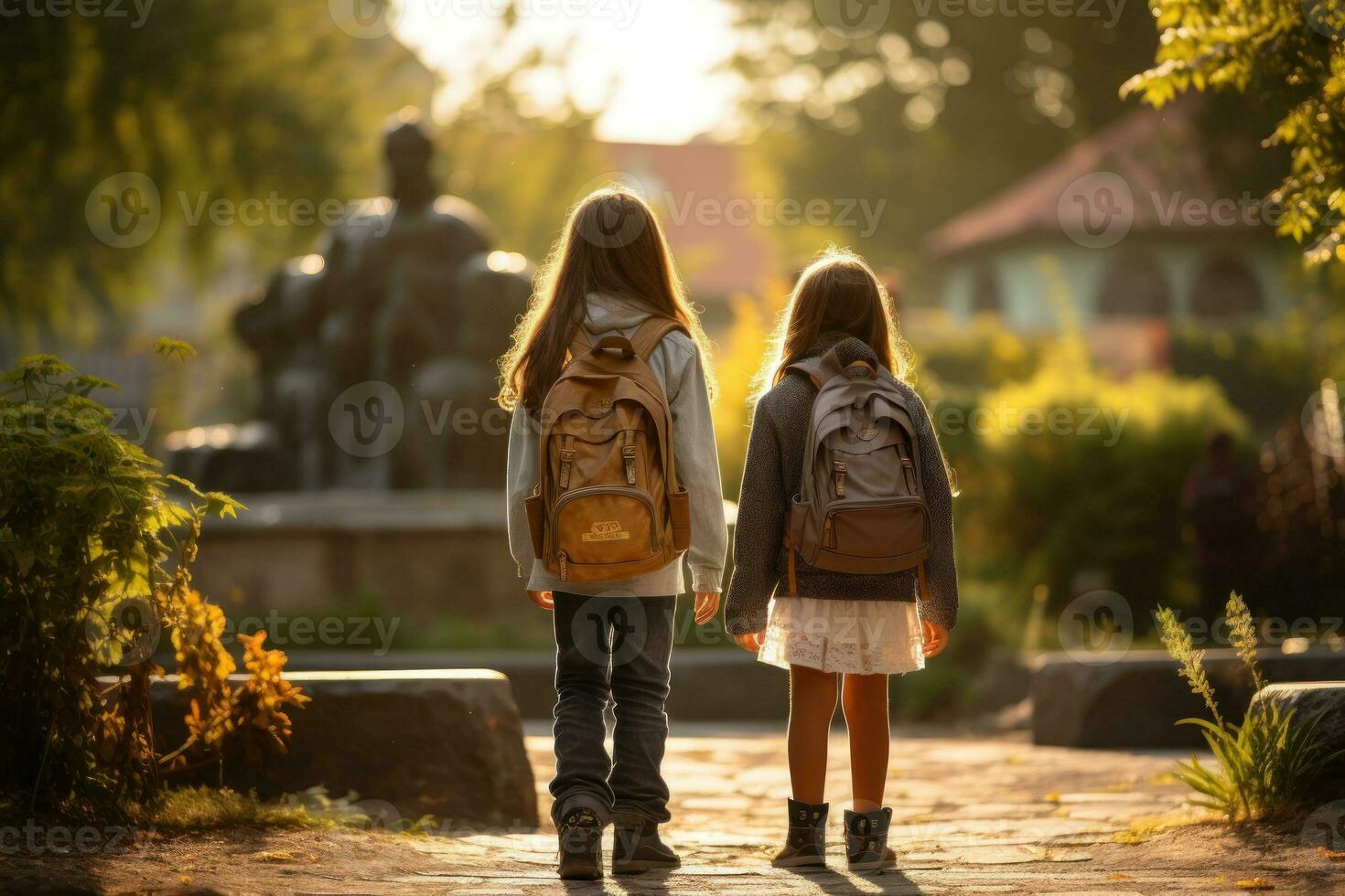 Children back to school after summer. Generative AI photo