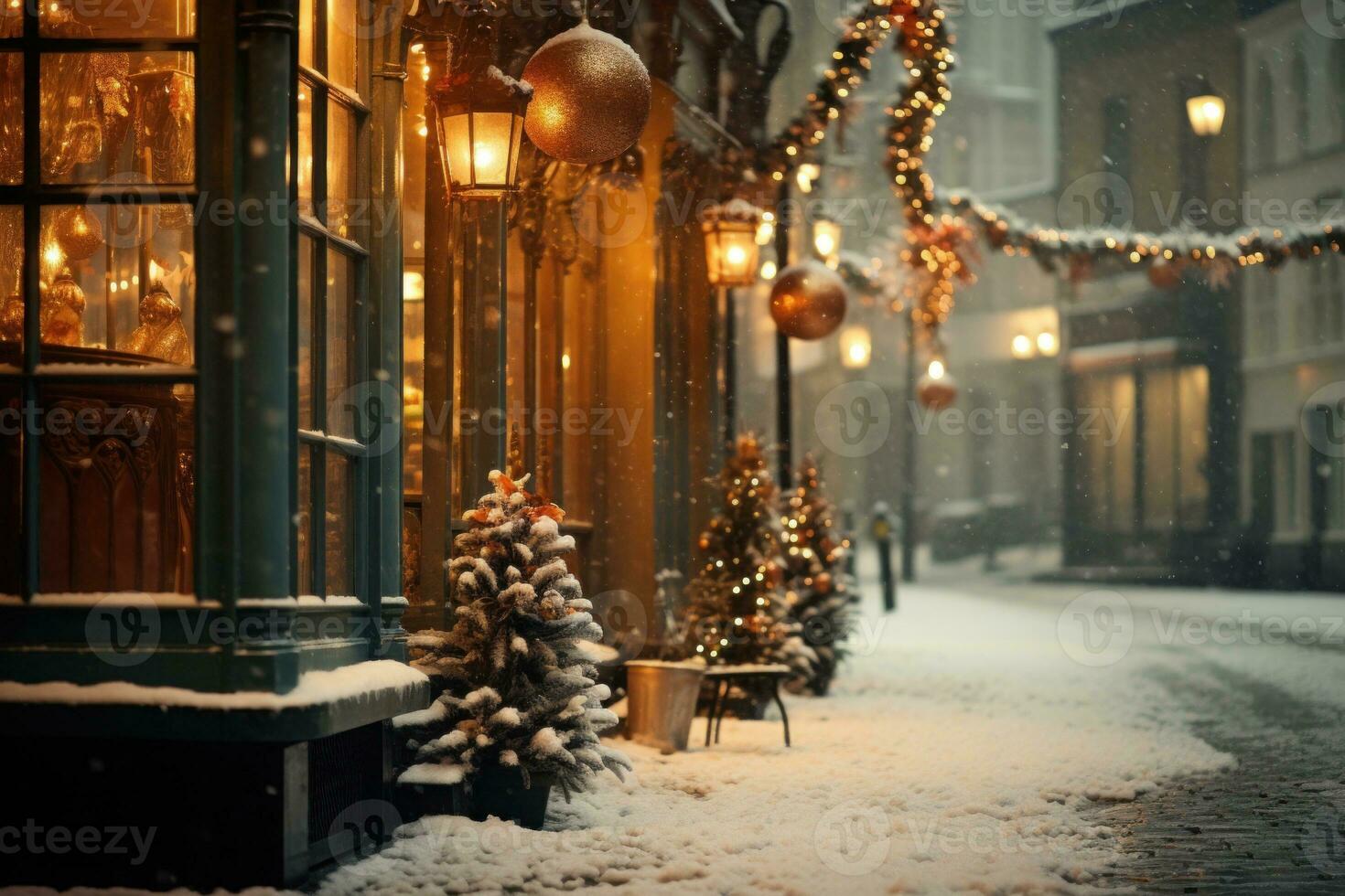 ciudad cubierto en nieve en un Navidad tema generativo ai foto