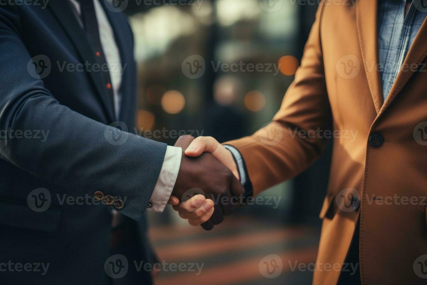 Businessman handshake for teamwork of business merger and acquisition. Generative AI. photo