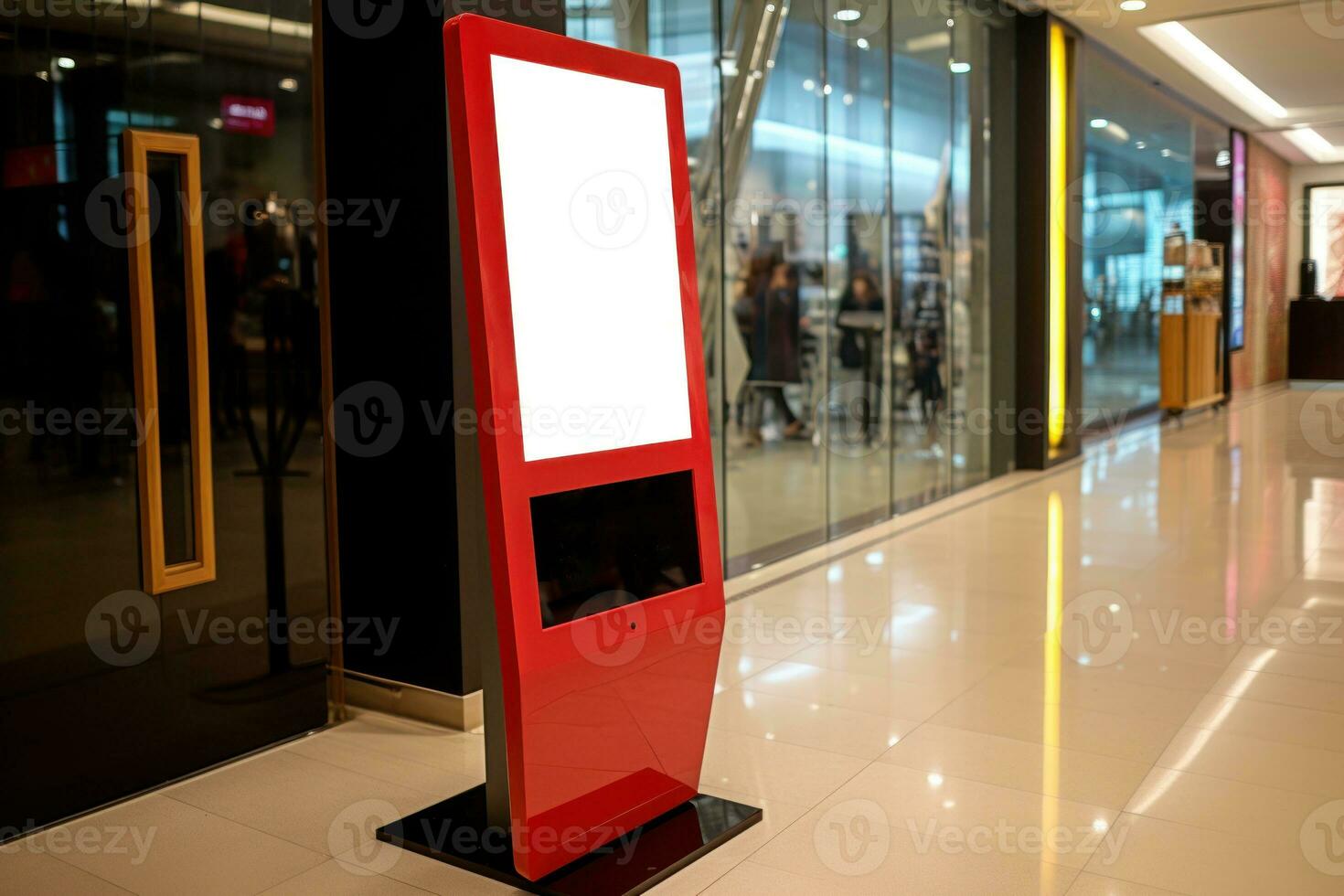 The advertising machine stands at the shopping mall. Generative AI photo