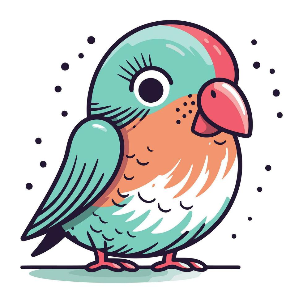 Cute little parrot cartoon vector illustration. Hand drawn colorful bird.