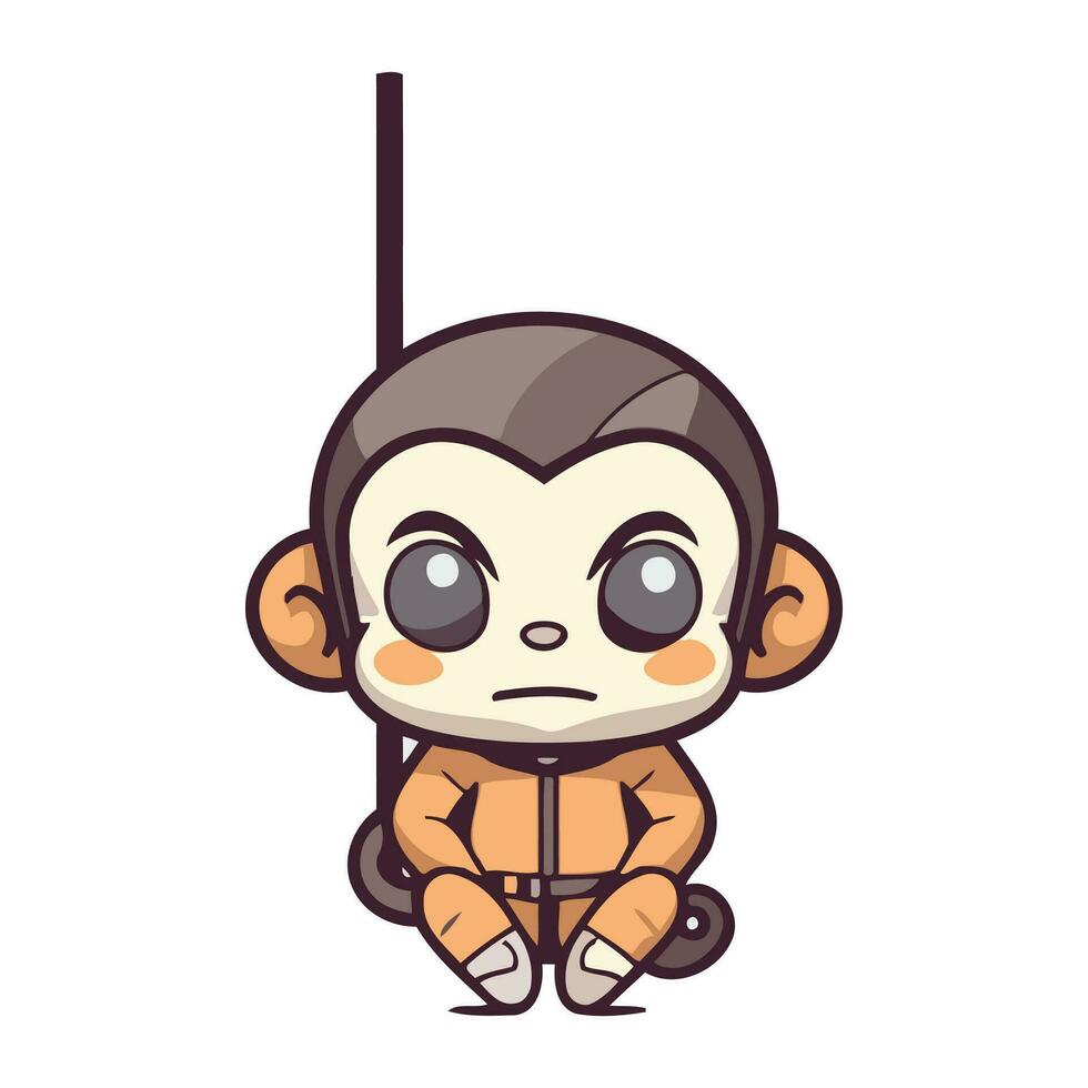 Cute monkey sitting on swing cartoon vector illustration. Funny monkey sitting on swing.