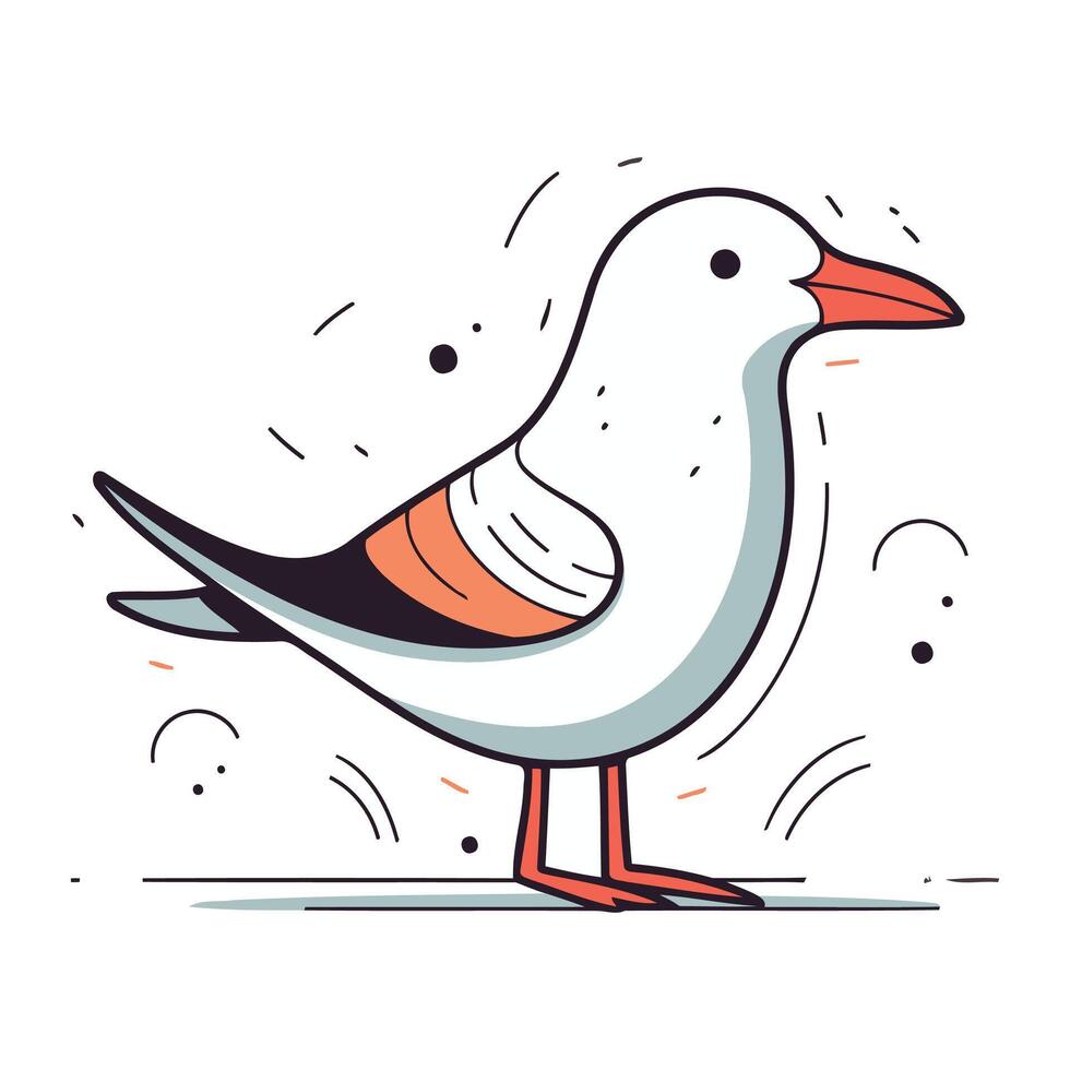 Cute seagull. Vector illustration. Isolated on white background.