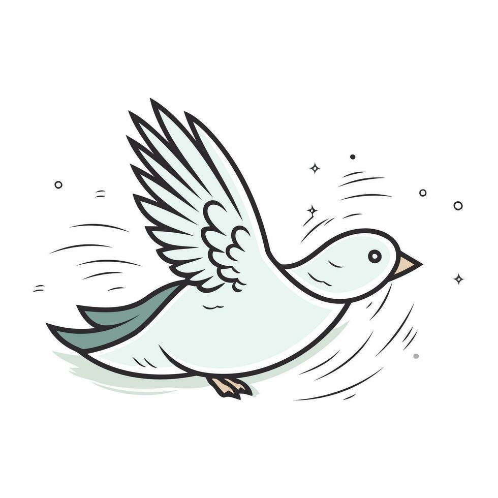 Dove flying in the sky. Vector illustration in doodle style.