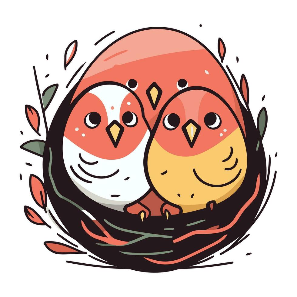 Cute birds in the nest. Vector illustration for your design.