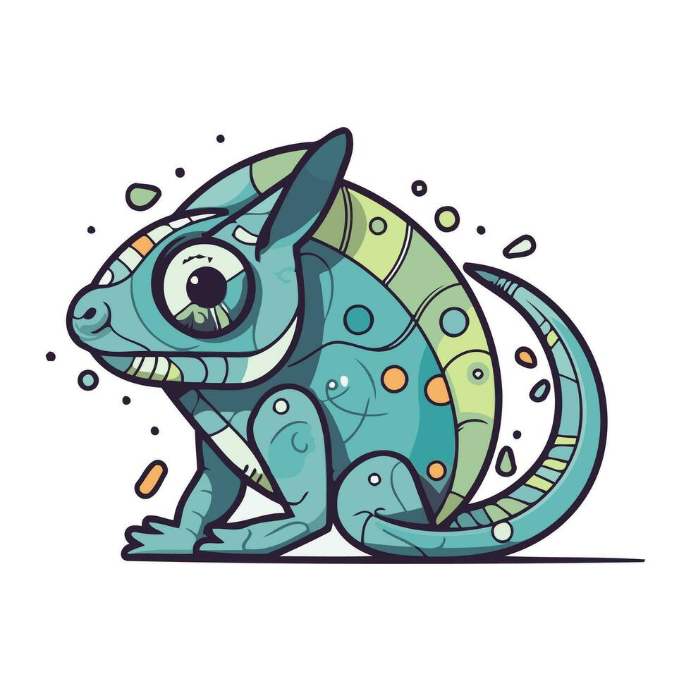 Cute cartoon chameleon on white background. Vector illustration.