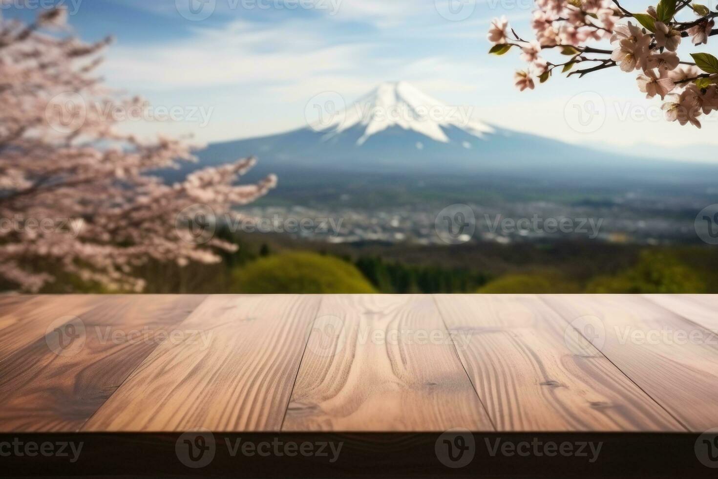 Empty table surface blurred Landmarks around the world in the background. Generative AI photo