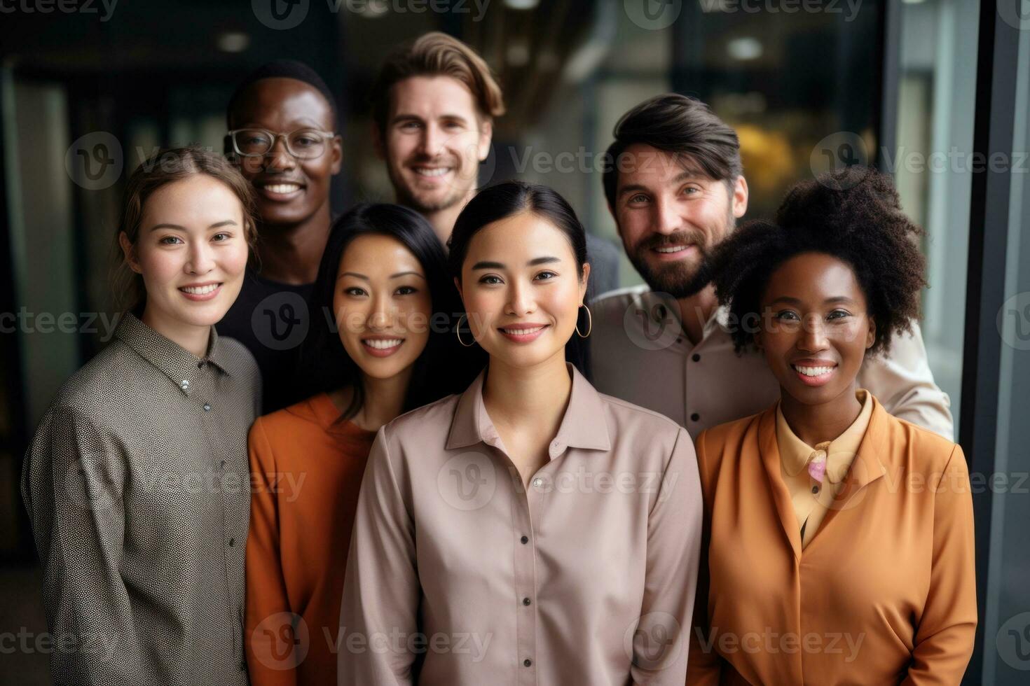 Group of different ethnicities. International Day office background. Generative AI photo