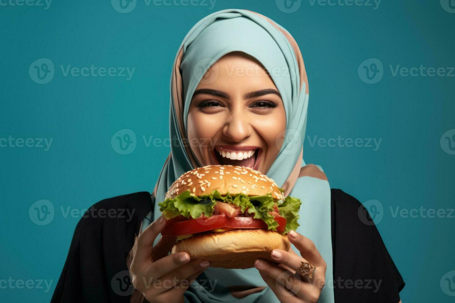 comiendo un hamburguesa de internacional gente. generativo ai foto