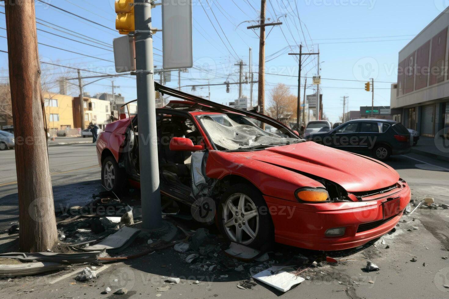 coche choque accidente en el la carretera bandera. generativo ai foto