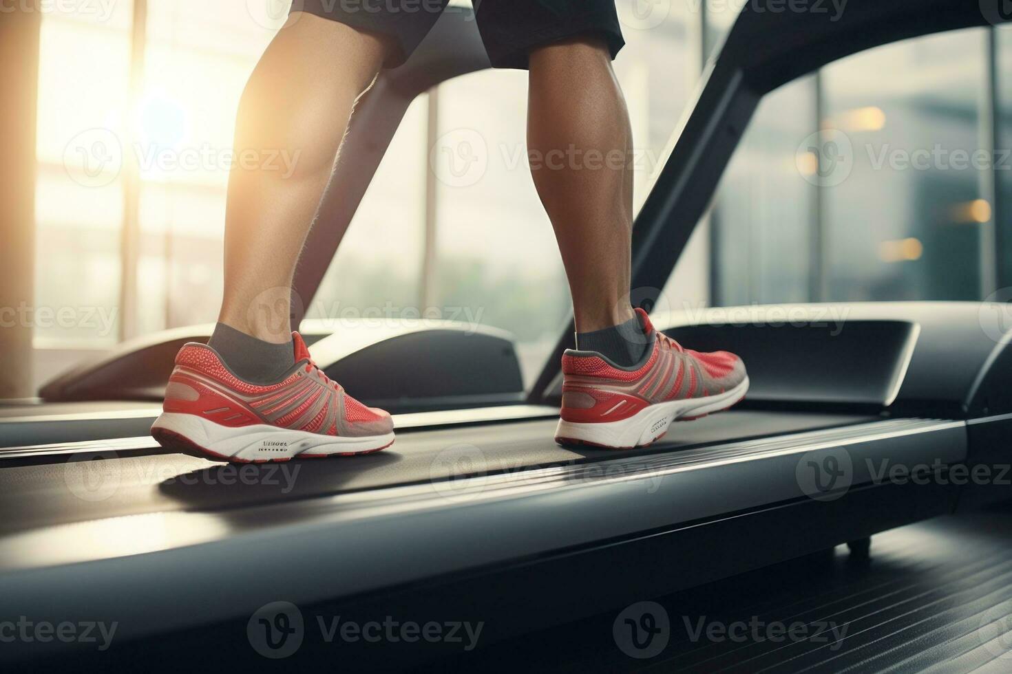 Close up of the activity of a leg running on a treadmill. Generative AI photo