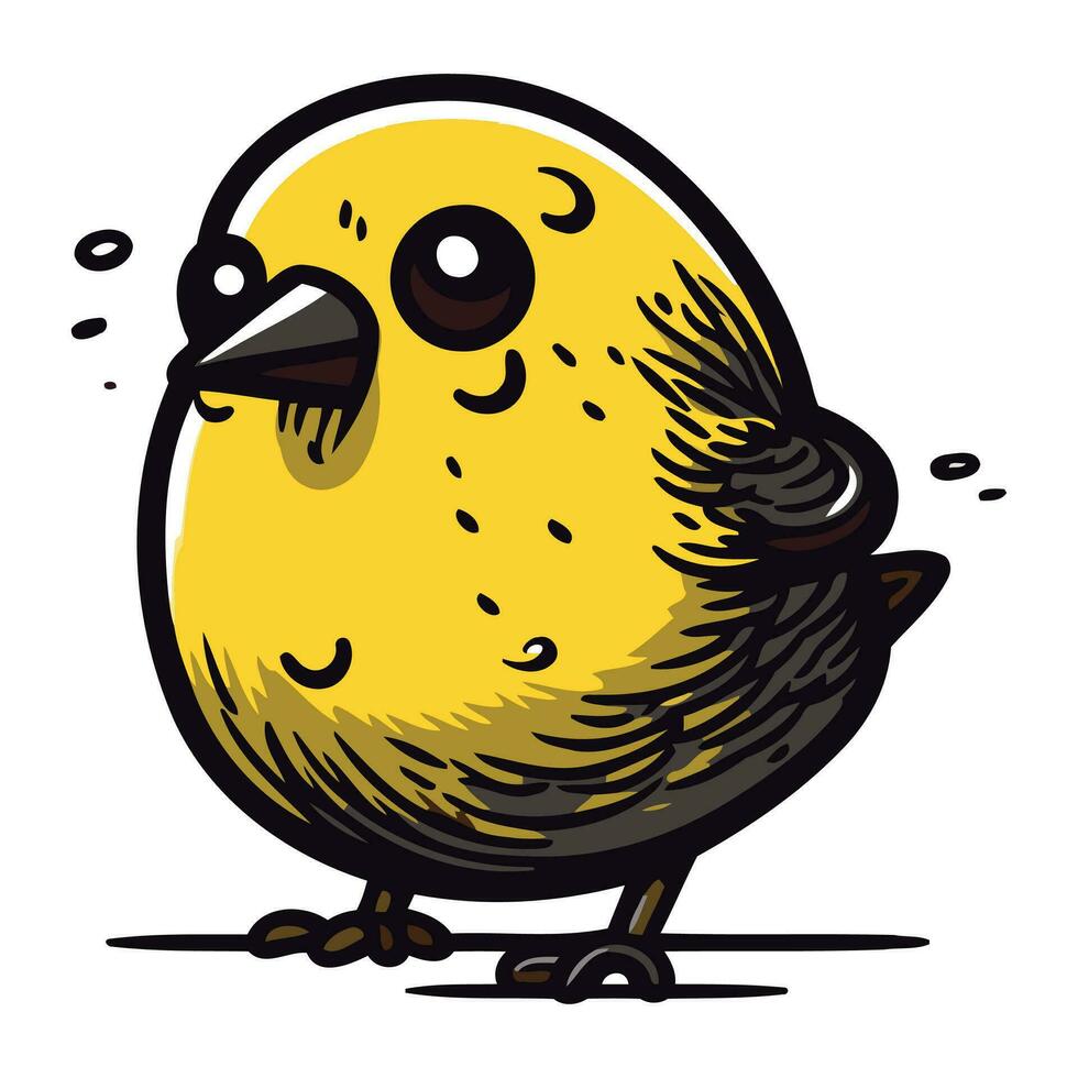 Cute little yellow bird. Vector illustration on a white background.