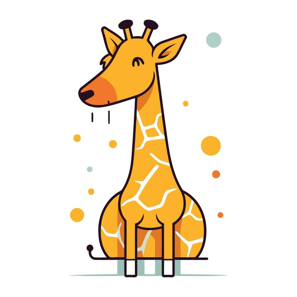 Cute cartoon giraffe. Vector illustration in flat linear style.