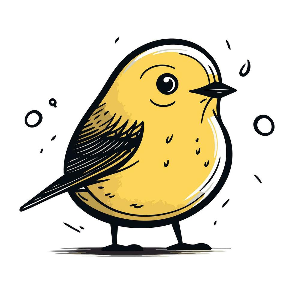 Cute little bird on white background. Hand drawn vector illustration.