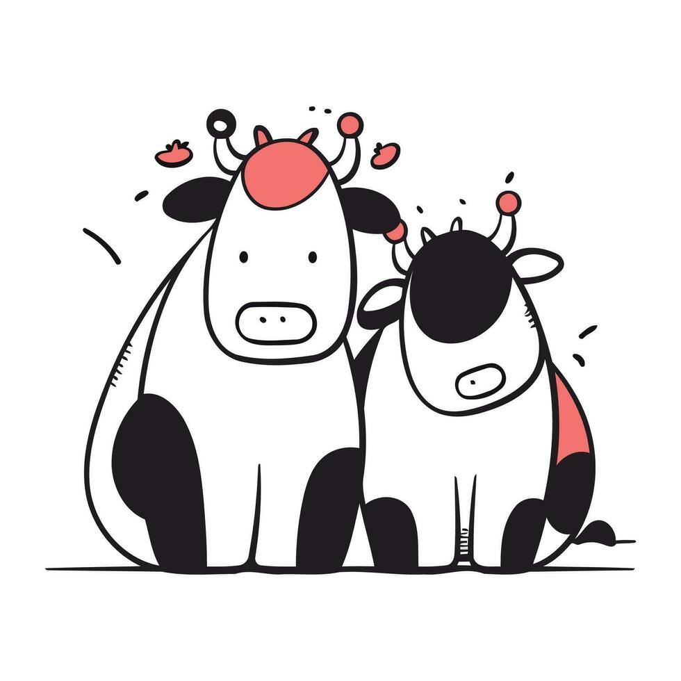 linda Pareja de vacas vector mano dibujado ilustración en dibujos animados estilo.