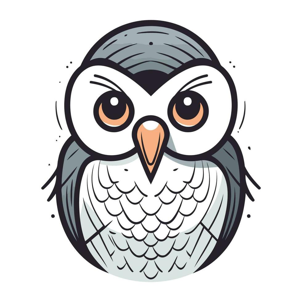 Owl head. Cute cartoon animal character. Vector illustration.