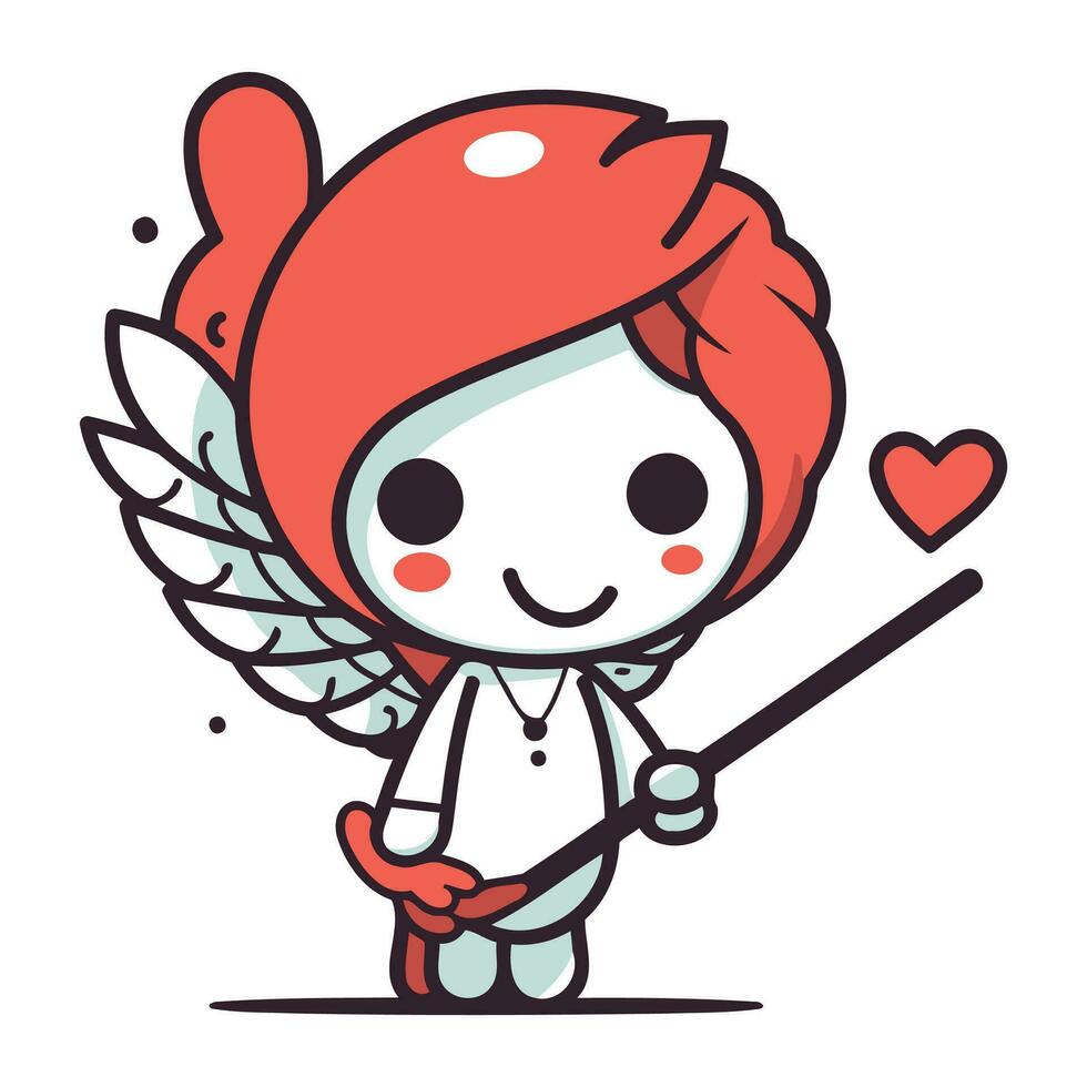 Cute cupid with bow and arrow. Vector illustration in doodle style.
