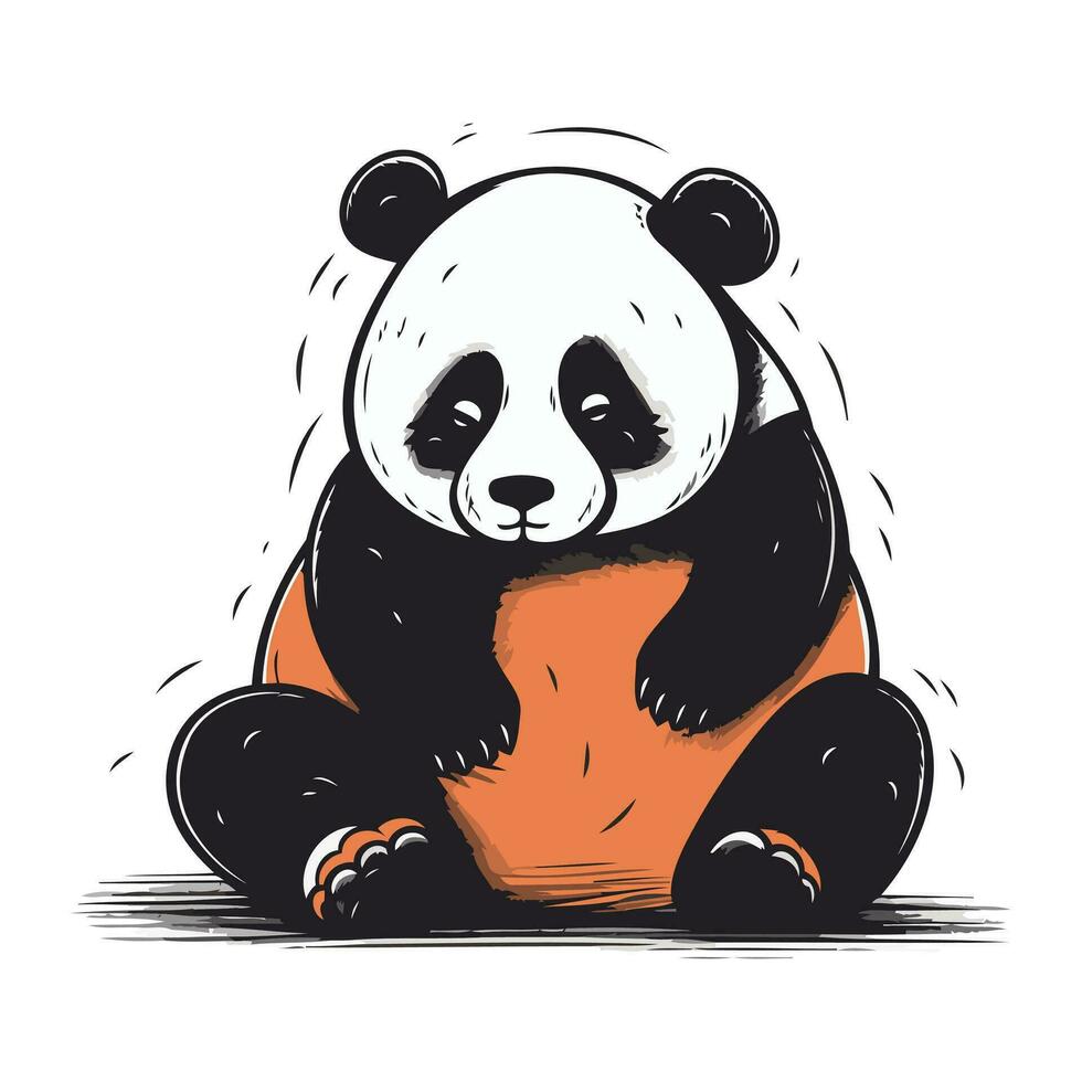 Panda bear sitting. Hand drawn vector illustration in cartoon style.