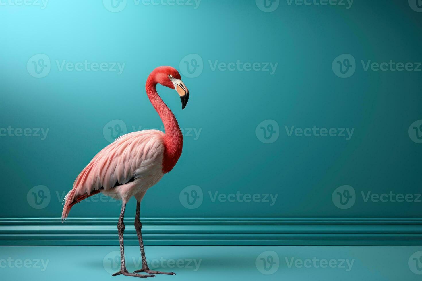 flamingo, extreme minimalism, empty space. Generative AI photo