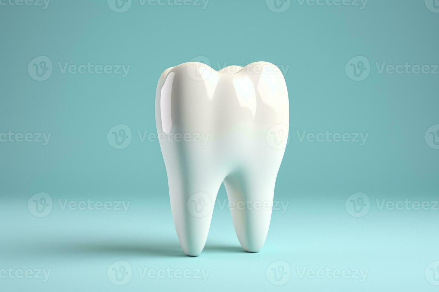 Tooth on blue backdrop with copy space. Generative AI photo