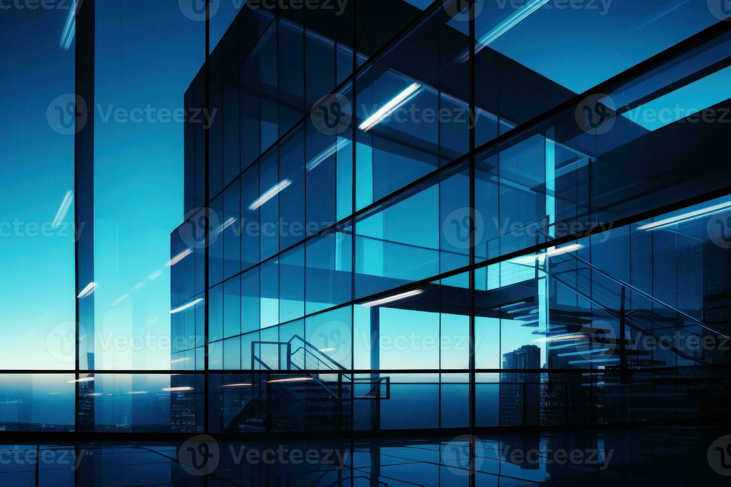 Modern architecture building glass duotone background. Generative AI photo