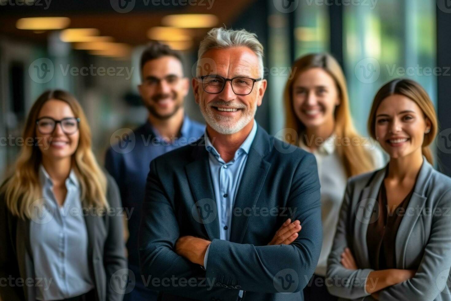 Leader or manager looking happy face portrait of ambitious corporate men and women. Generative AI photo