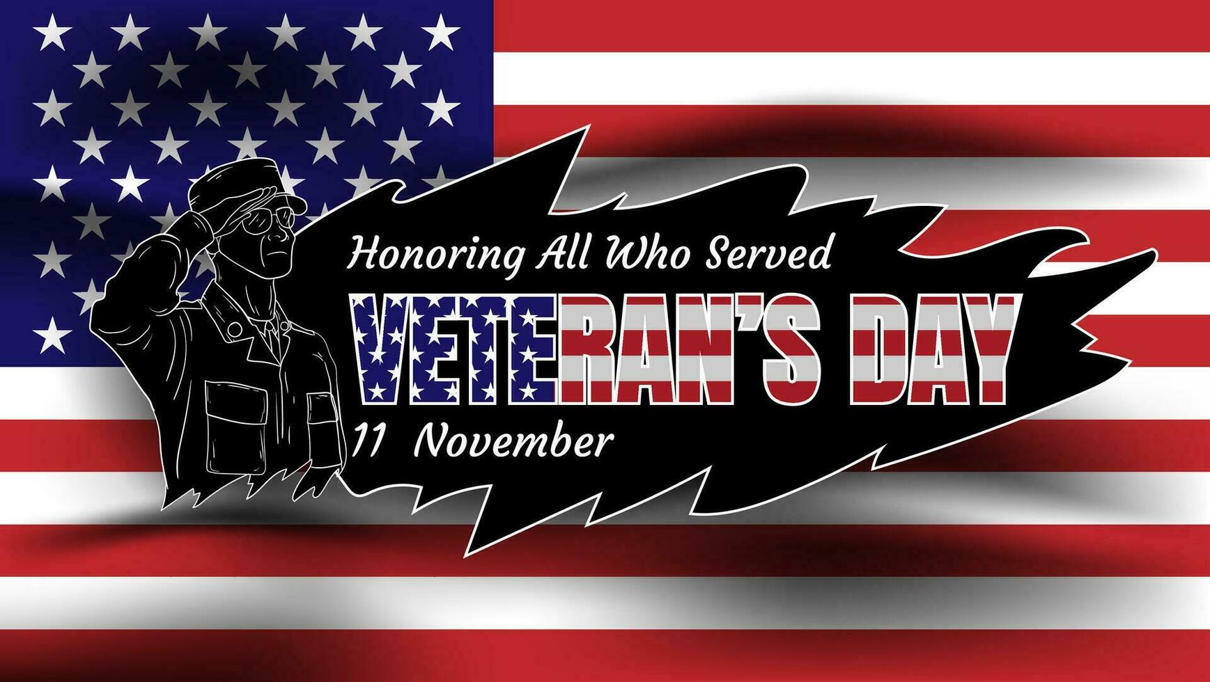 veteran's day banner design with american flag background. vector illustration