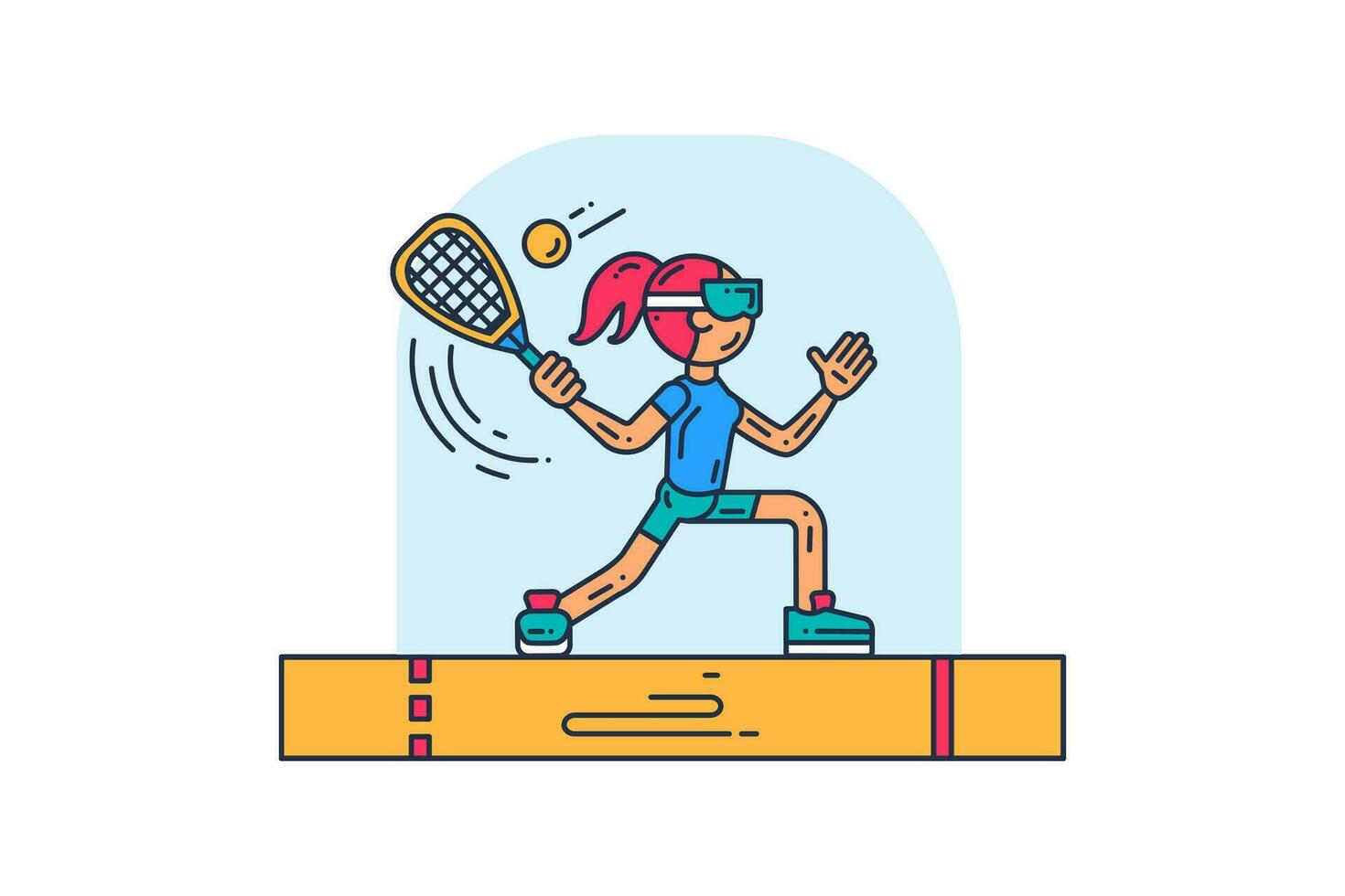 Girl Playing Racquetball Flat Stroked Illustration vector