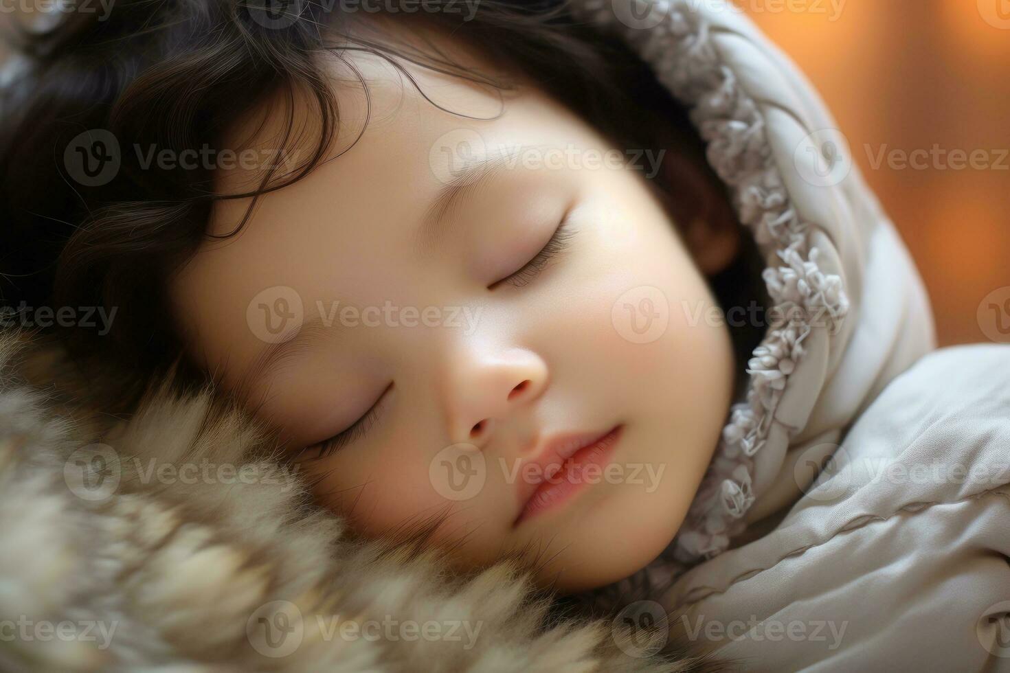 Ultra closeup, sleeping baby, and the whole picture is in a diagonal composition. Generative AI photo